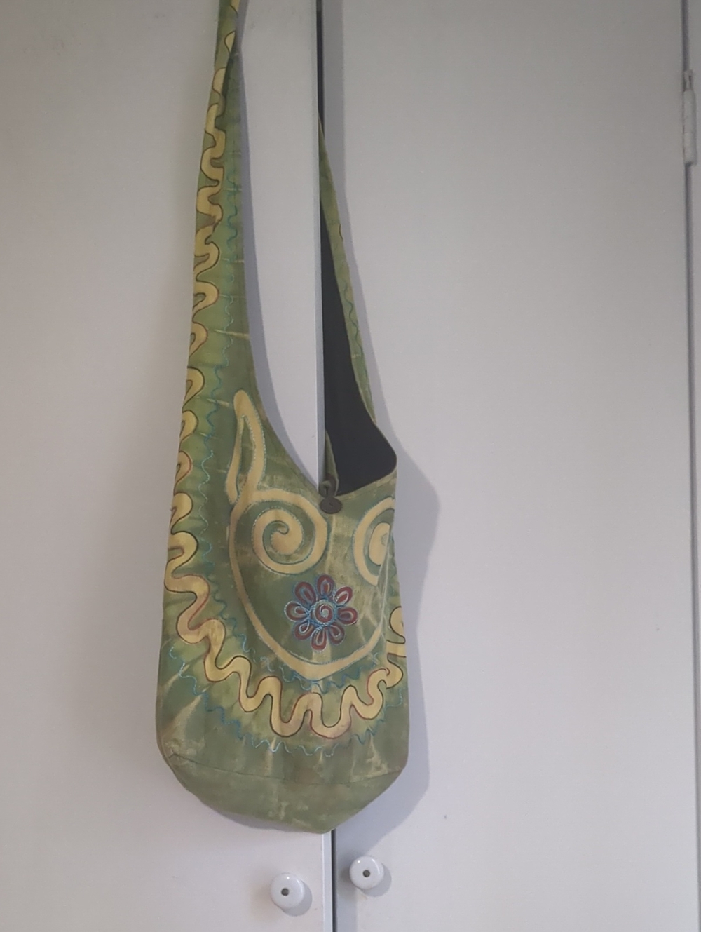 Boho Green Embroidered Shoulder Bag